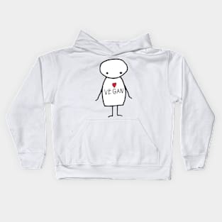 VEGAN - Cute Drawing with Red Heart Kids Hoodie